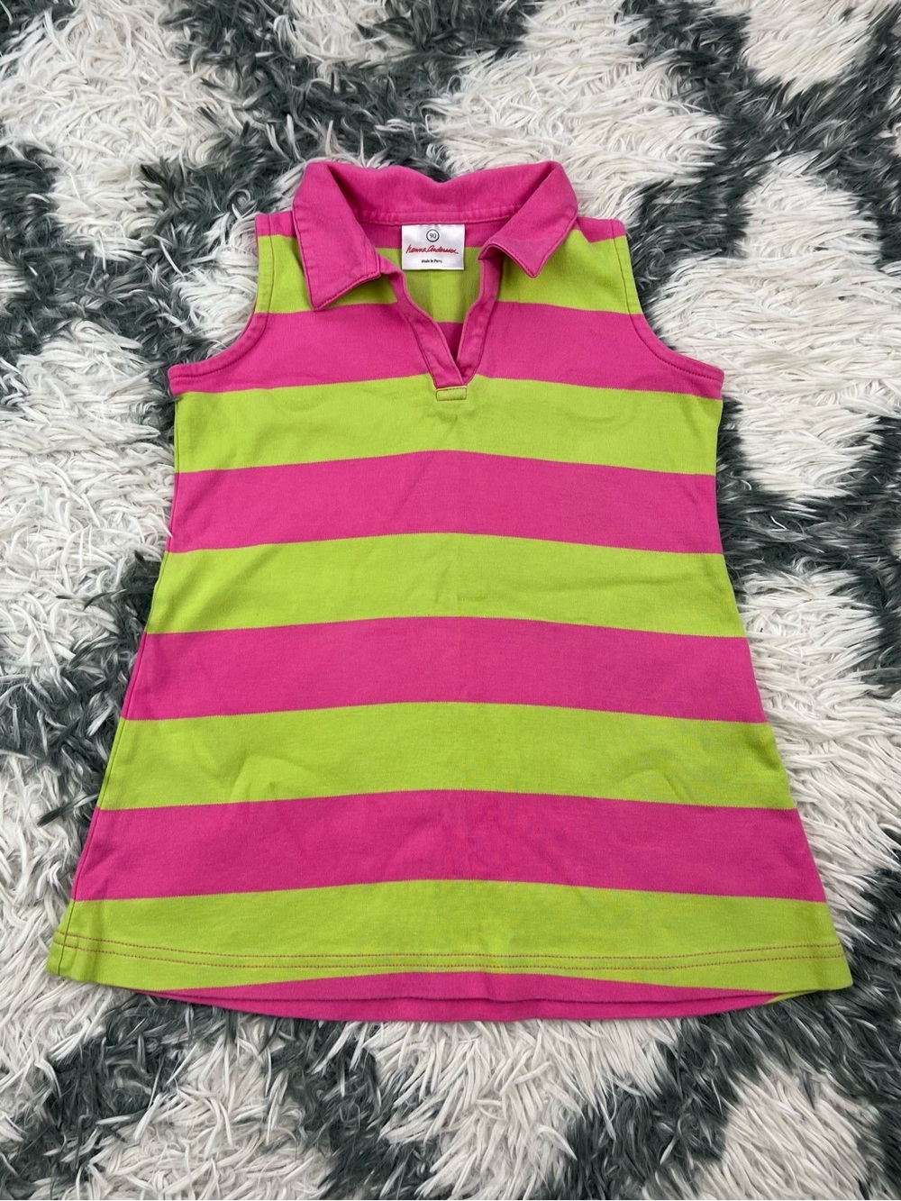 Hanna Andersson Kids Girl's Pink Green Sleeveless Striped Collared Shirt Size 90